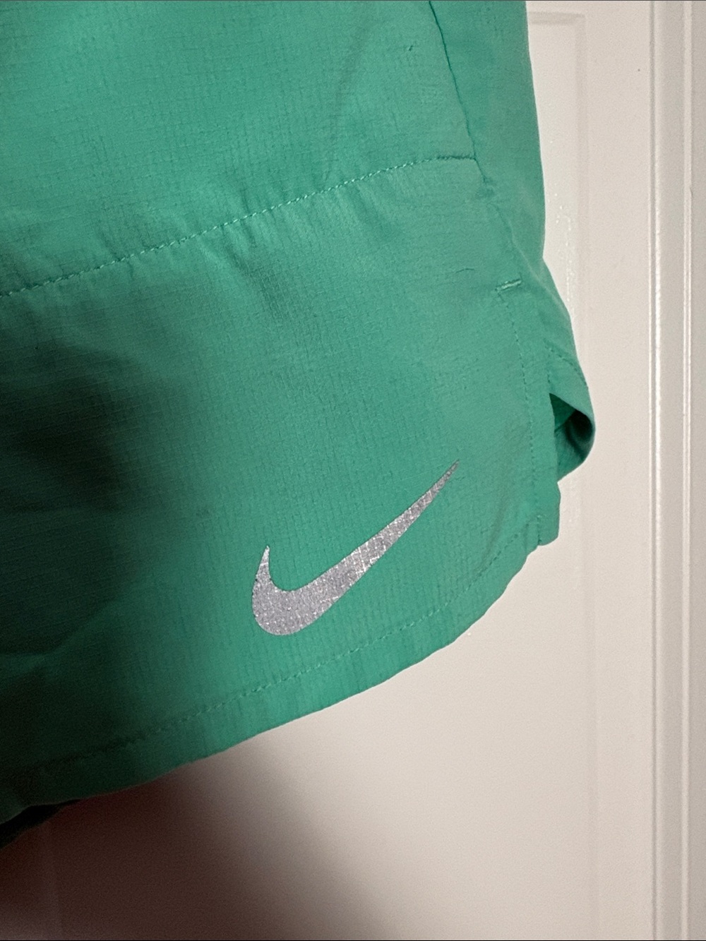 Nike Women's Mint Green Athletic Running Shorts with Navy Drawstring - Picture 3 of 4